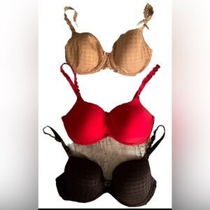 Lovingly Worn Marie Jo Avero Bras 3X Bundle Beige/Drk Brown/Red